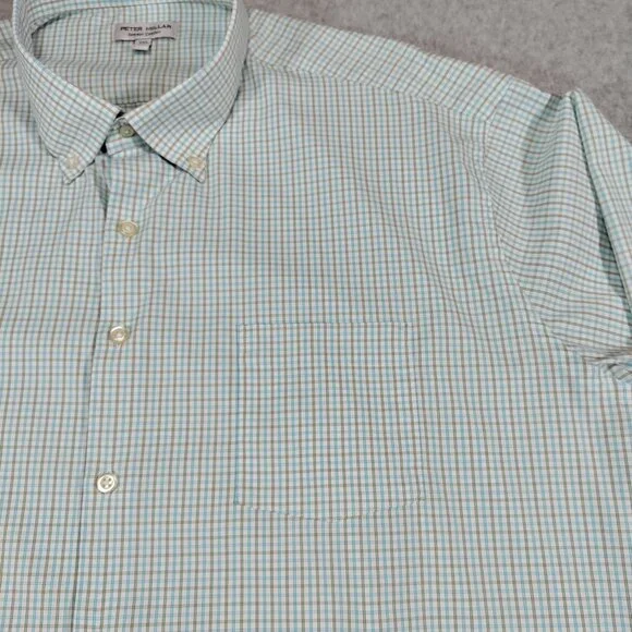 Peter Millar Summer Comfort Shirt Mens XXL Blue Green Plaid Button Down - Picture 3 of 9